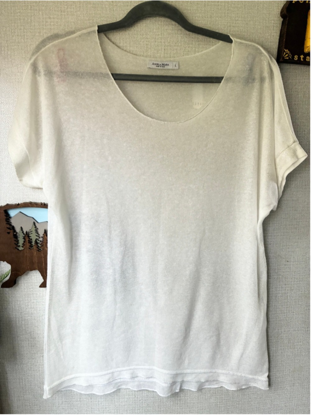 Angela Mara White Short Sleeve Tee Large - Picture 2 of 5